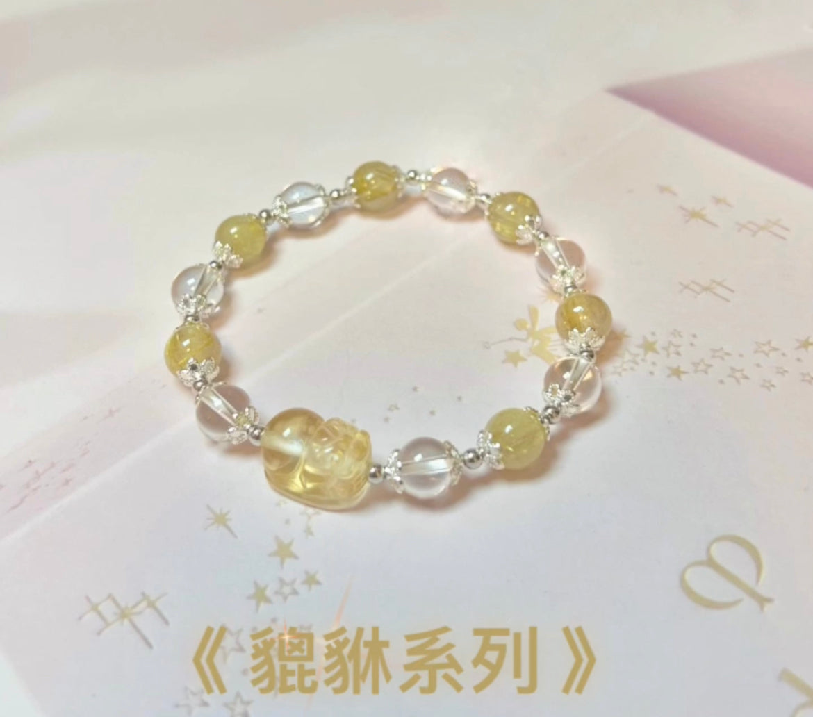貔貅系列—黃水晶貔貅配金髮晶配白水晶