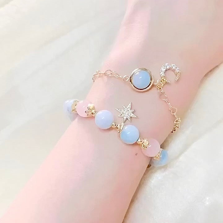 《星月系列》海藍實配粉晶
