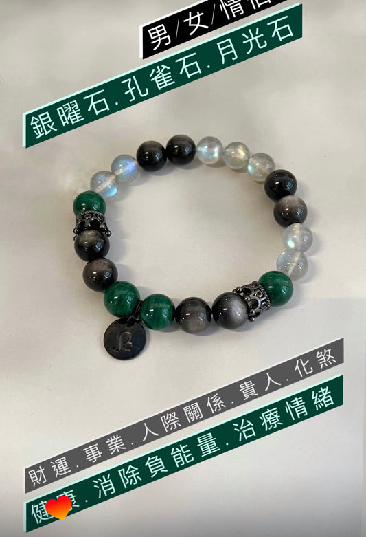 孔雀石.銀曜石.月光石